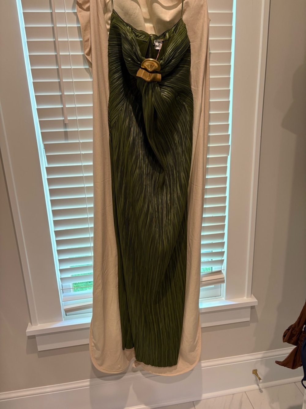cult gaia Strapless Olive Green Pleated Gown with Gold Bust Accent - Picture 3 of 3